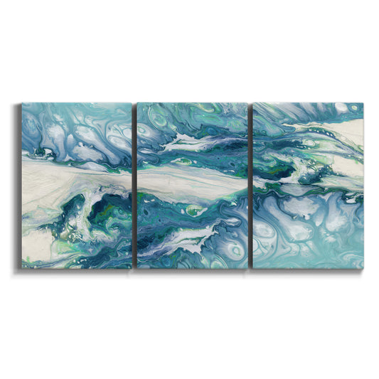 Three-panel canvas wall art featuring layered abstract marble textures on white background.
