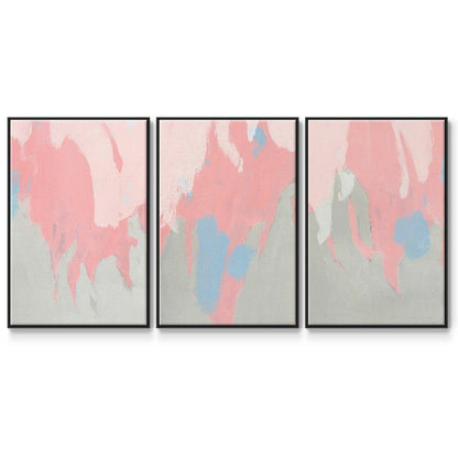 Blushing Abstract I - Framed Premium Gallery Wrapped Canvas L Frame 3 Piece Set - Ready to Hang