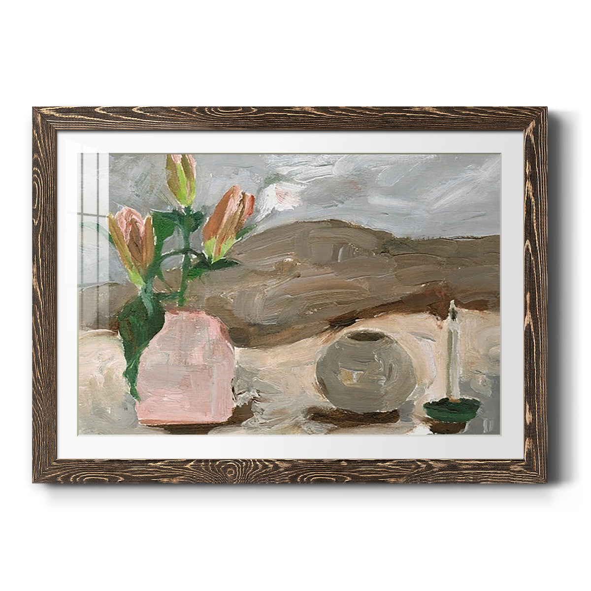 Vase of Pink Flowers V - Barnwood Framed Art Print