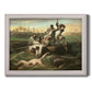 Dramatic historical scene of a shark attack by John Singleton Copley printed on canvas in an ornate weathered white frame.