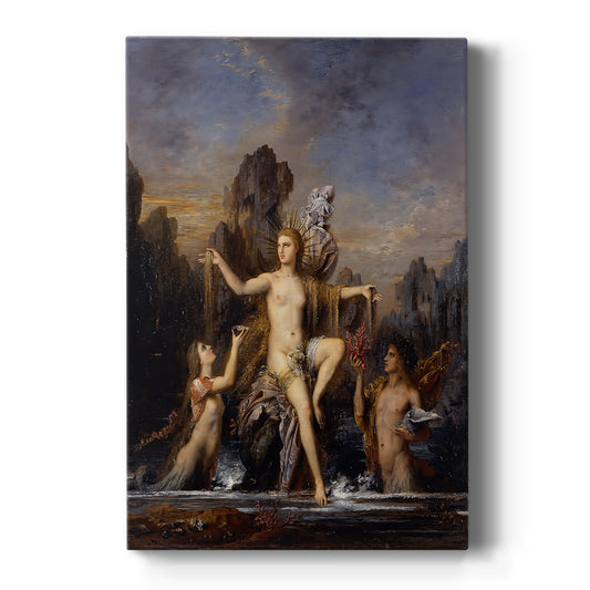 Canvas art print featuring a symbolic scene of a female figure emerging from the sea with ornate detail on a clean white background.
