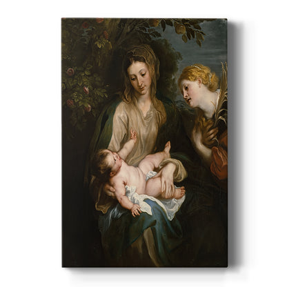 Canvas art print featuring a Baroque religious scene of the Virgin and Child with Saint Catherine on a clean white background.