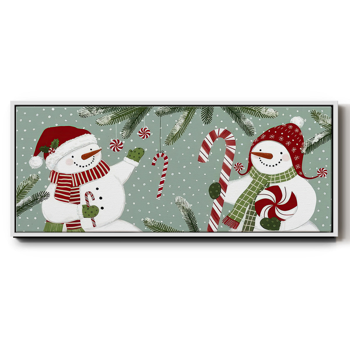 Peppermint Snowman Collection D - Floater Framed Canvas Print