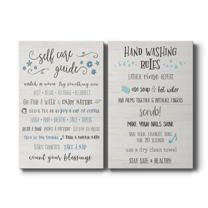 Set of two vertical canvas prints featuring inspirational self-care typography artwork, displayed side by side.