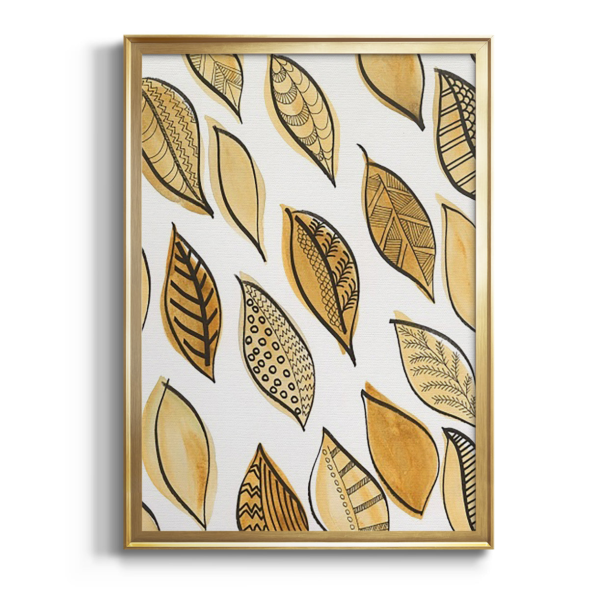 Patterned Leaf Shapes II - Modern Framed Canvas Print