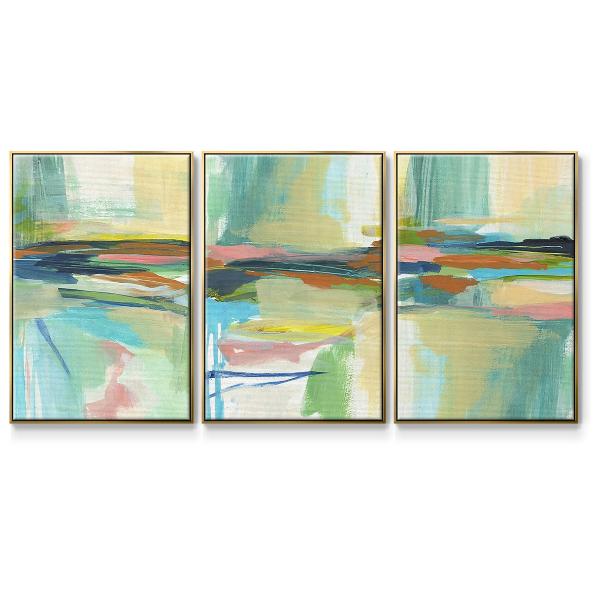 Radiant Horizon I - Framed Premium Gallery Wrapped Canvas L Frame 3 Piece Set - Ready to Hang