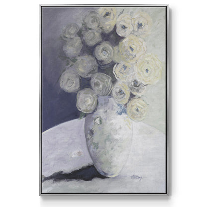 Green Vase with Yellow Flowers - Floater Framed Canvas Print