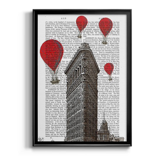 Flat Iron Building and Red Hot Air Balloons - Modern Framed Canvas Print