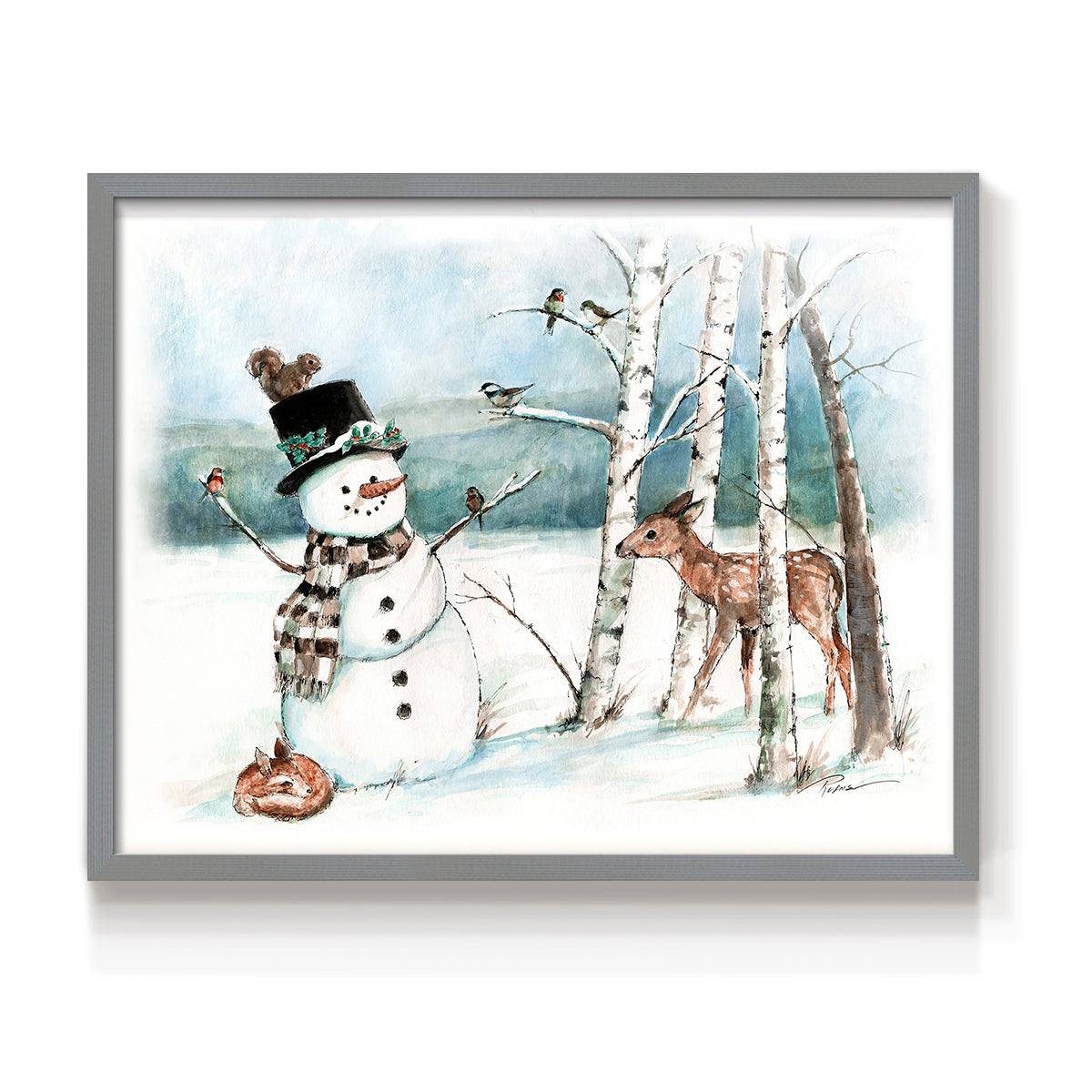 42975,snowman,deer,winter,forest,snowy landscape,birds,birch trees,scarf,top hat,wildlife,nature,frost,season,serene,animal,frosty,woodlands,frozen,cold,playful,outdoors,charming,magical,landscape art,whimsical,fauna,friendly,wildlife observation,tranquility,country scene,illustration,snowflakes,seasonal,heritage,woodland creatures,holiday,scenic,peaceful,natural beauty,art,Re-stickable,Landscape & Nature