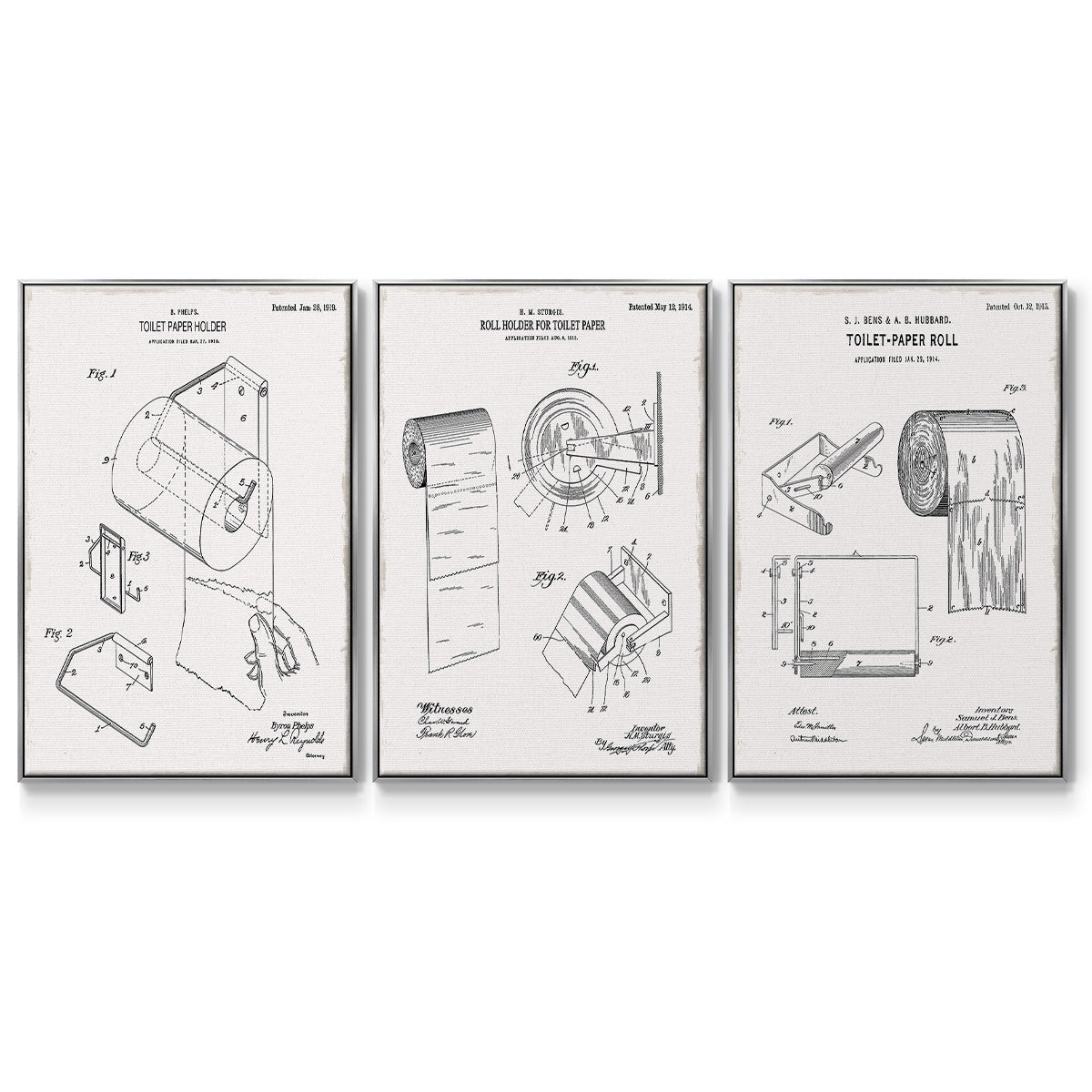 Toilet Paper Patent I - Floater Framed Canvas Set