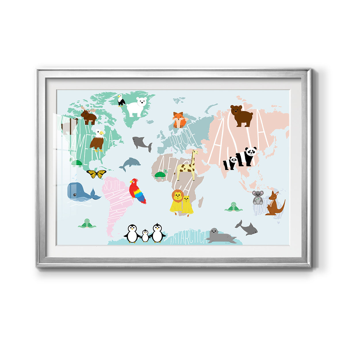 Animal Map - Modern Framed Art Print