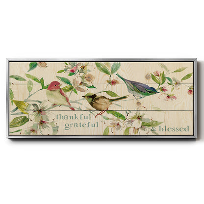 Grateful Thankful Blessed Birds - Floater Framed Canvas Print