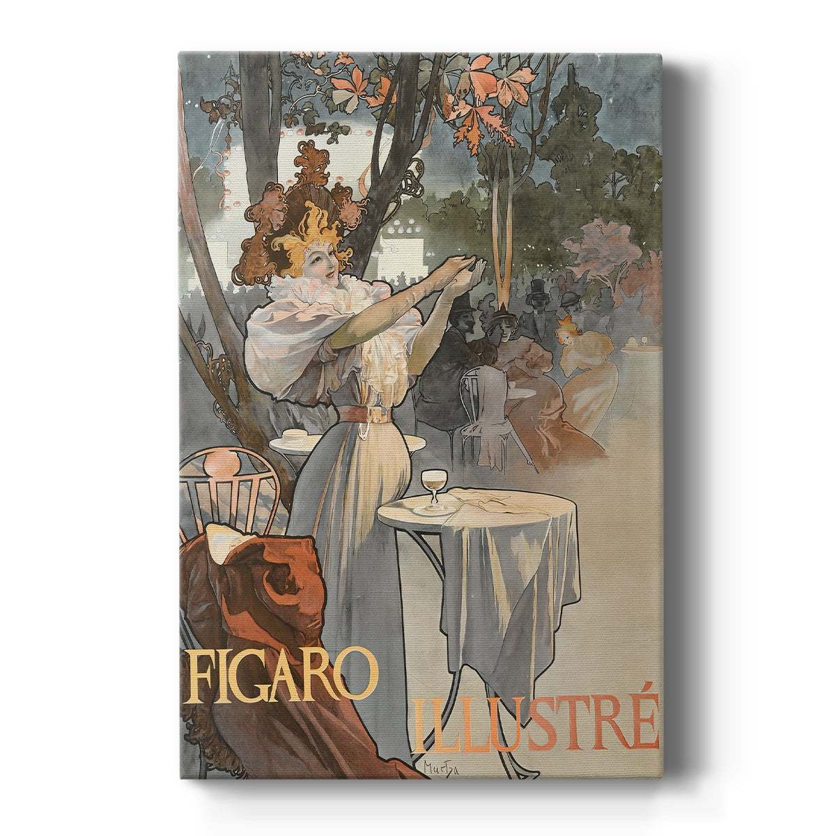 Canvas art print featuring an Art Nouveau poster of a woman with ornate details and magazine typography on a clean white background.