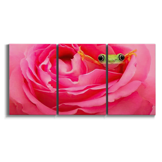 Three-panel canvas wall art featuring animal photography with floral elements on white background.