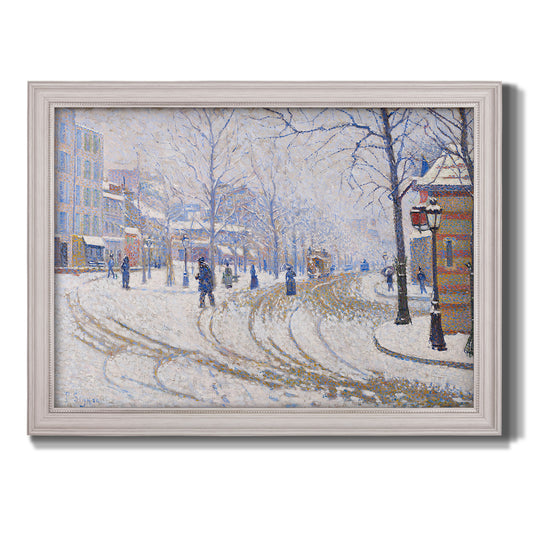 Snow, Boulevard de Clichy, Paris - Ornate Framed Canvas Print