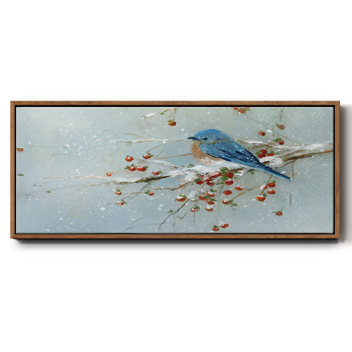 Blue Bird in Winter - Floater Framed Canvas Print