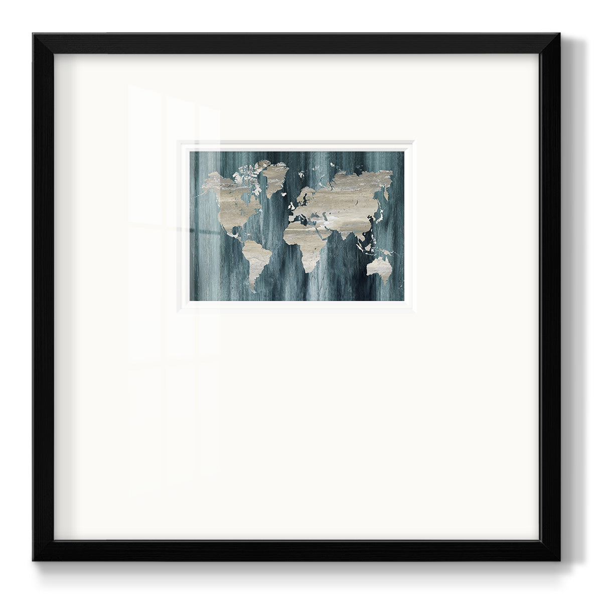 Navy World Map - Double Matboard Framed Print