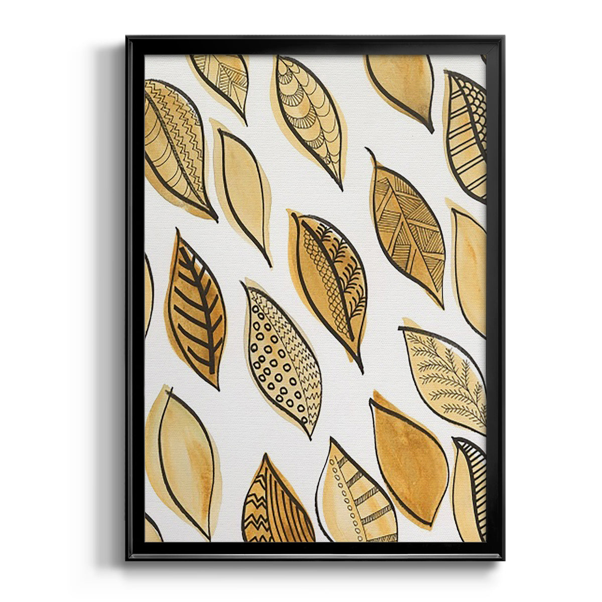 Patterned Leaf Shapes II - Modern Framed Canvas Print
