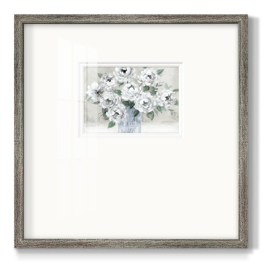 Tender White Roses Premium Framed Print Double Matboard