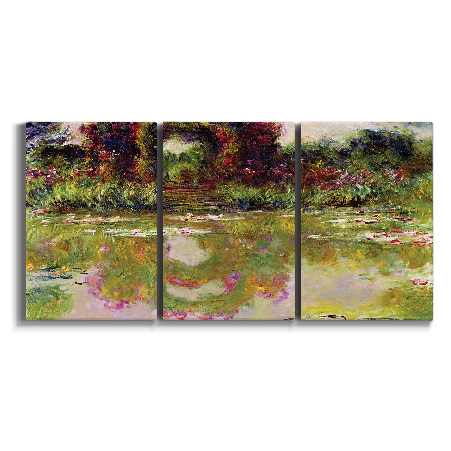 Three-panel canvas wall art featuring arched rose garden walkway on white background.