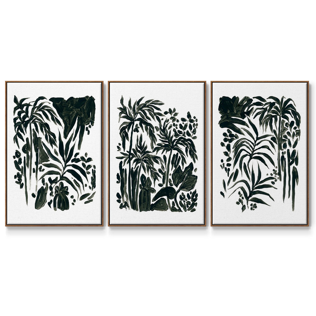 Ink Jungle I - Framed Premium Gallery Wrapped Canvas L Frame 3 Piece Set - Ready to Hang