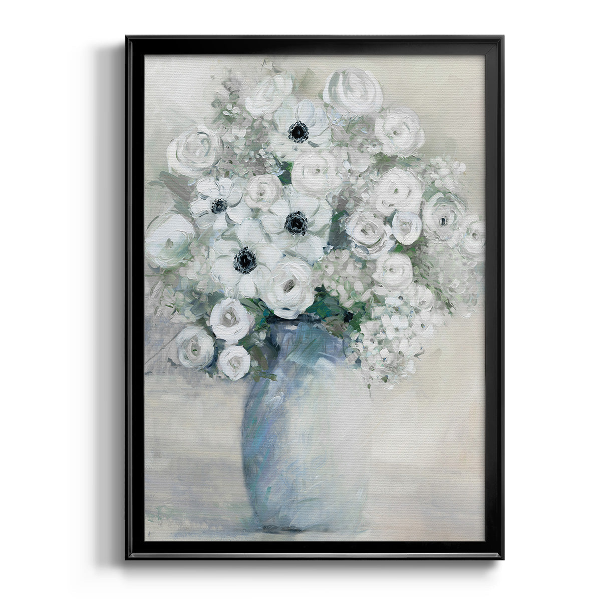 White Anemone Bouquet - Modern Framed Canvas Print