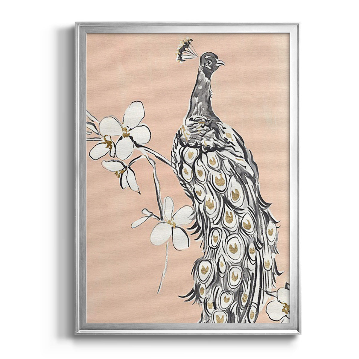 Peacock in Gold I - Modern Framed Canvas Print