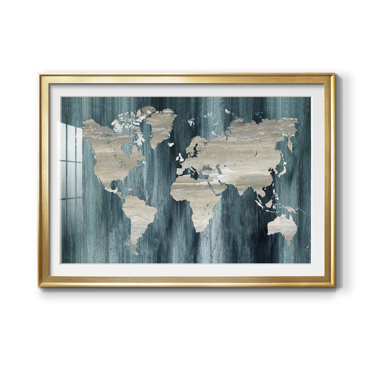 Navy World Map Premium Framed Print - Ready to Hang