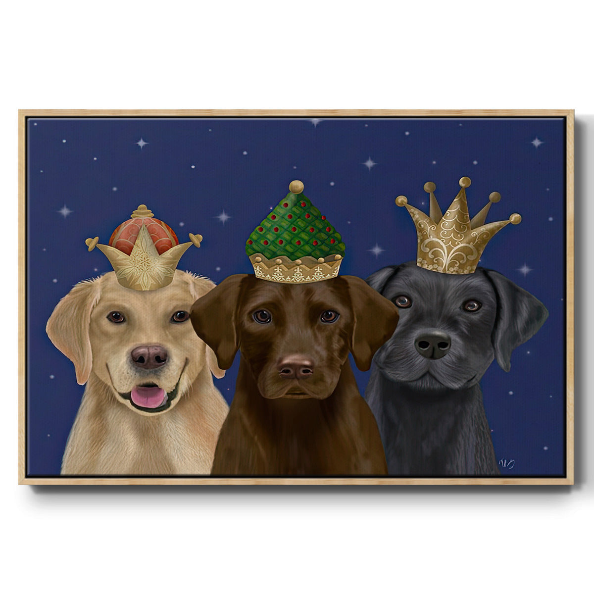 Christmas Labradors, Three Kings - Floater Framed Canvas Print