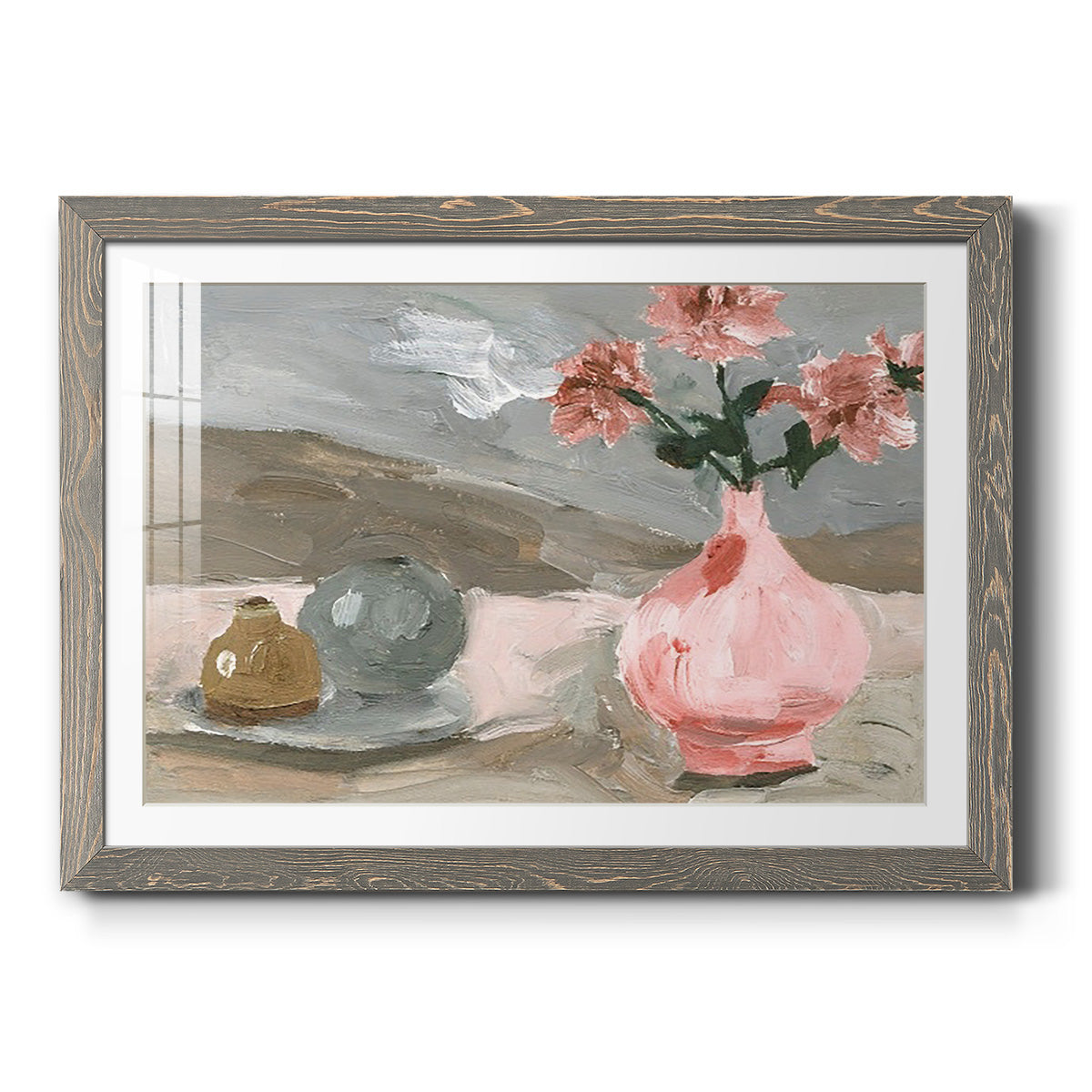 Vase of Pink Flowers VI - Barnwood Framed Art Print
