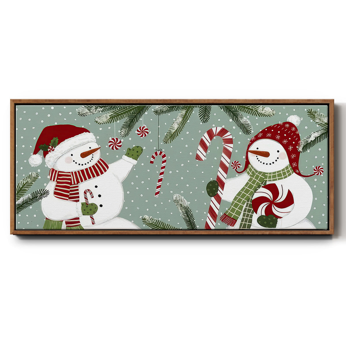 Peppermint Snowman Collection D - Floater Framed Canvas Print