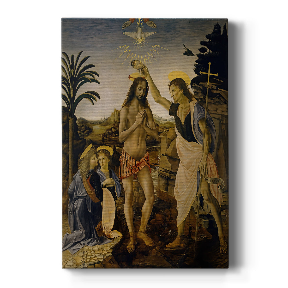 Canvas art print featuring a Renaissance scene of figures gathered around Christ in a natural setting on a clean white background.