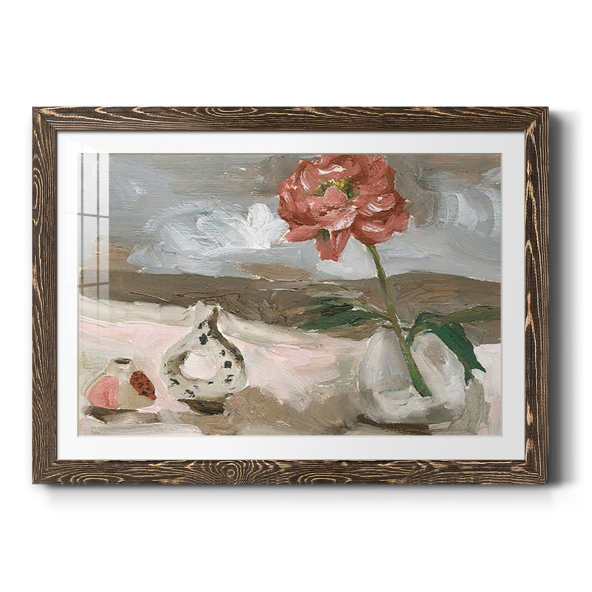 Vase of Pink Flowers IV - Barnwood Framed Art Print