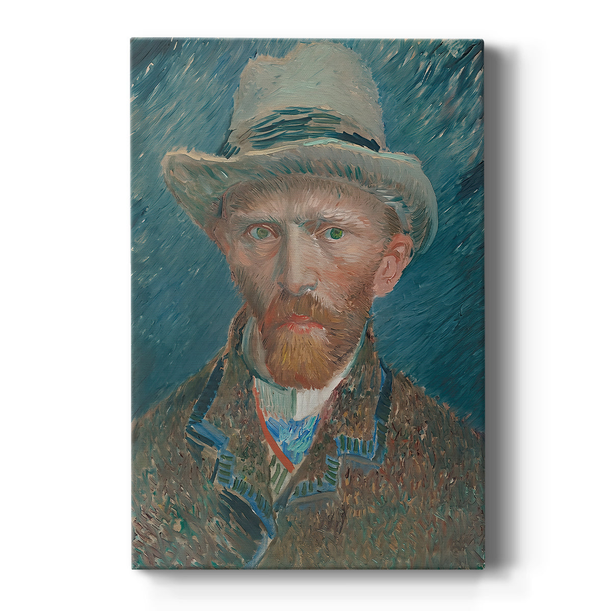 Canvas art print featuring an expressive self-portrait with cool tones and fine textured brushwork on a clean white background.