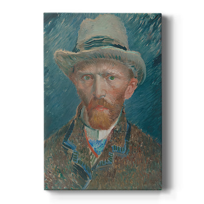 Canvas art print featuring an expressive self-portrait with cool tones and fine textured brushwork on a clean white background.