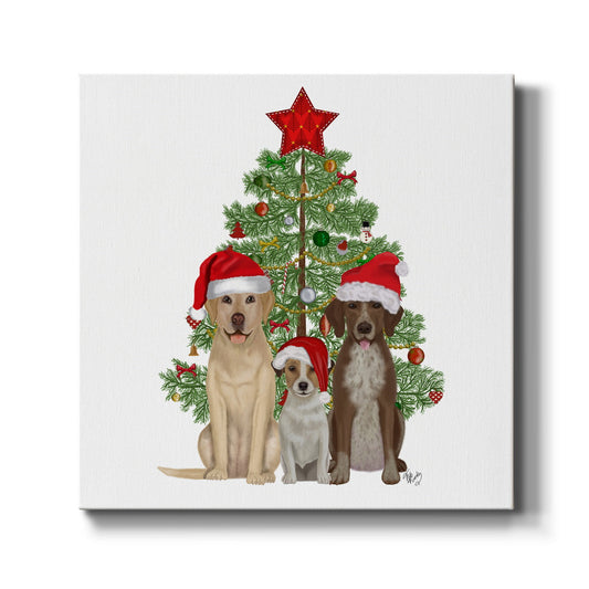 Christmas Des - Dog Trio Christmas Tree-Premium Gallery Wrapped Canvas - Ready to Hang