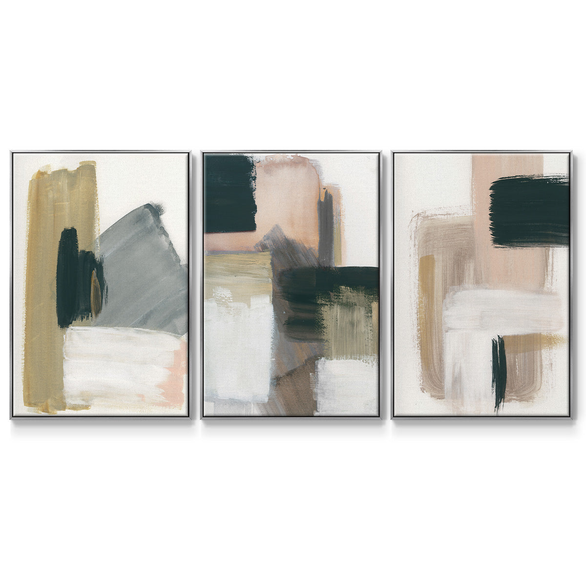 Marble Block Symmetry I - Framed Premium Gallery Wrapped Canvas L Frame 3 Piece Set - Ready to Hang