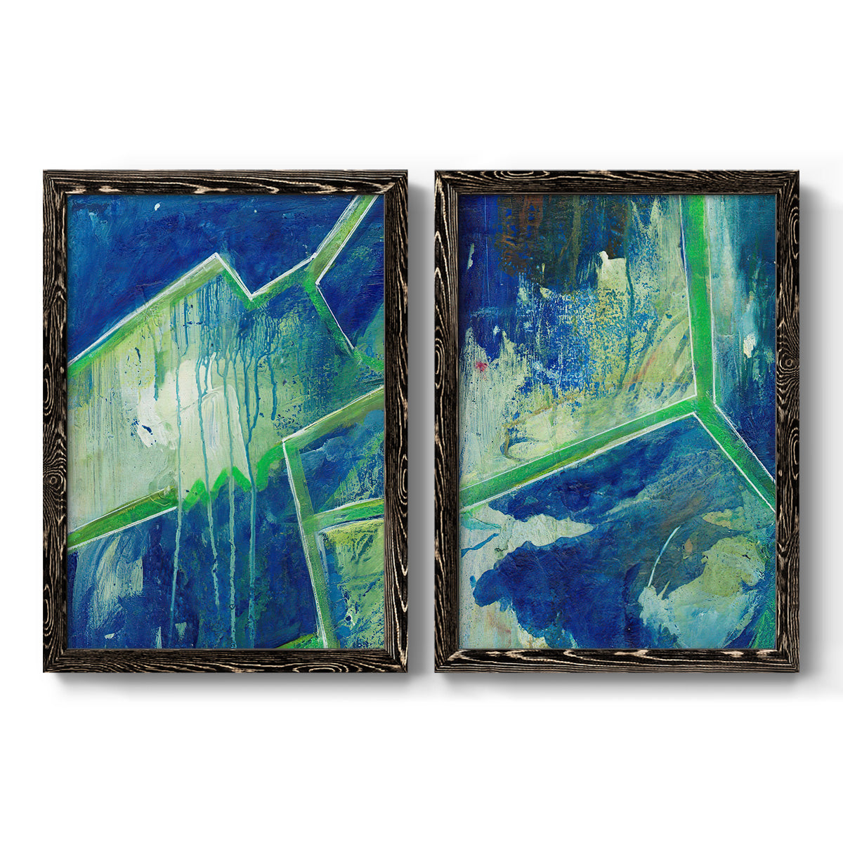 Geometric in Cool V - Premium Framed Canvas 2 Piece Set - Ready to Hang