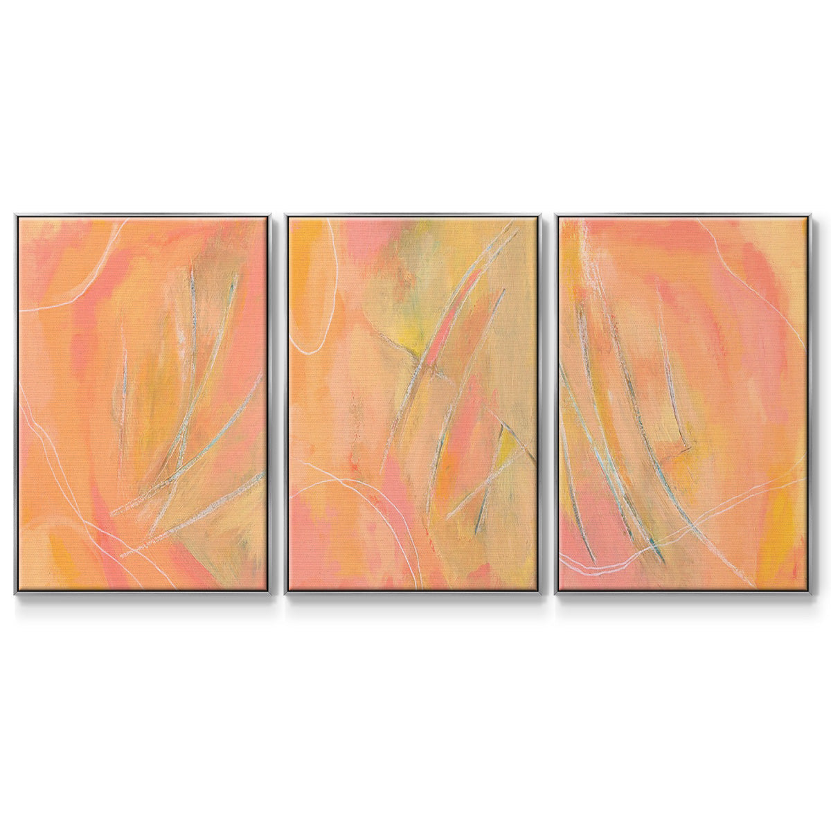 Patterned Leaf Shapes I - Framed Premium Gallery Wrapped Canvas L Frame 3 Piece Set - Ready to Hang