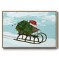 Christmas Holly Hedgehog Sledding - Framed Gallery Wrapped Canvas in Floating Frame