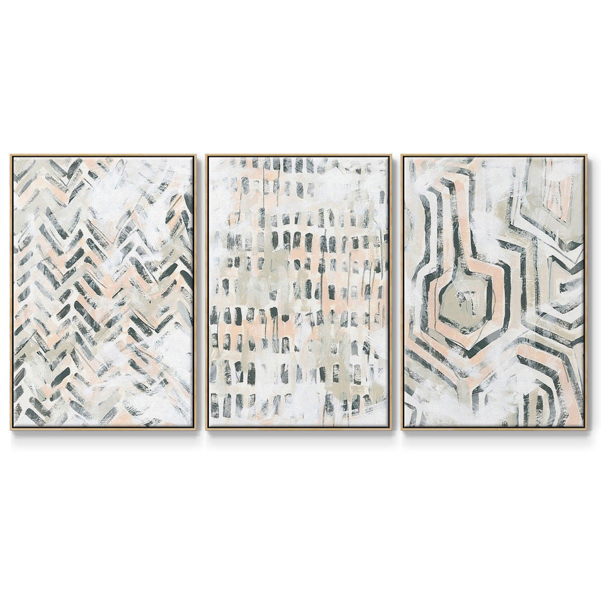 Sand Glyphs I - Framed Premium Gallery Wrapped Canvas L Frame 3 Piece Set - Ready to Hang