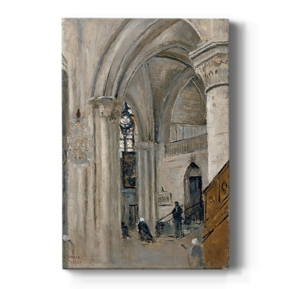 Canvas art print featuring a realistic architectural interior with tall arches and soft filtered light on a clean white background.