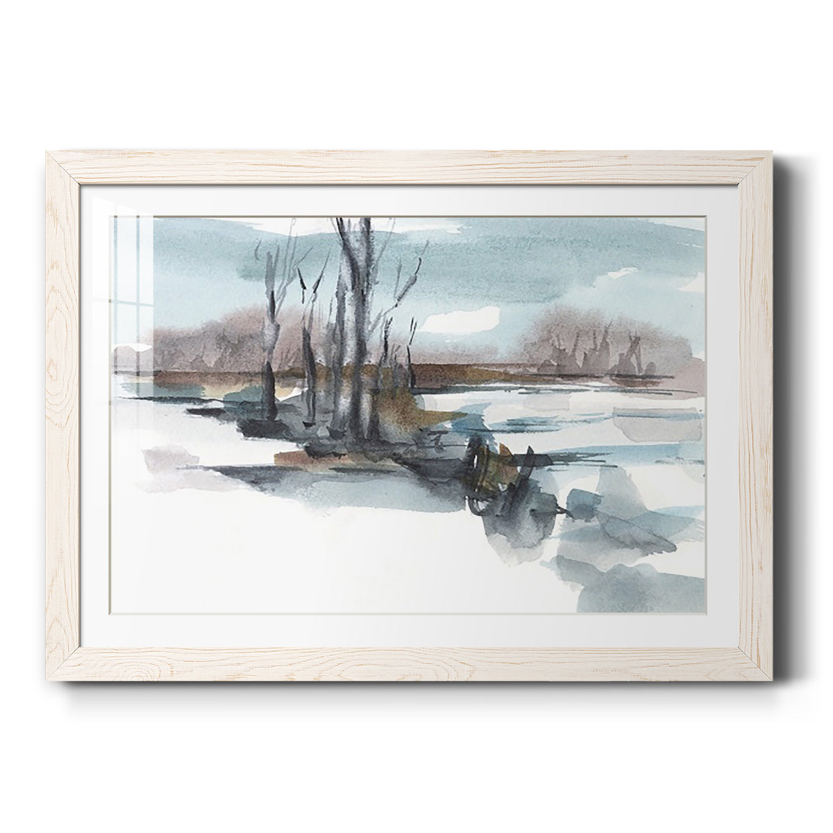 Winter Stream Watercolor II - Barnwood Framed Art Print