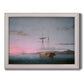 Coastal nautical scene with schooners at dusk by Fitz Henry Lane printed on canvas in an ornate weathered white frame.