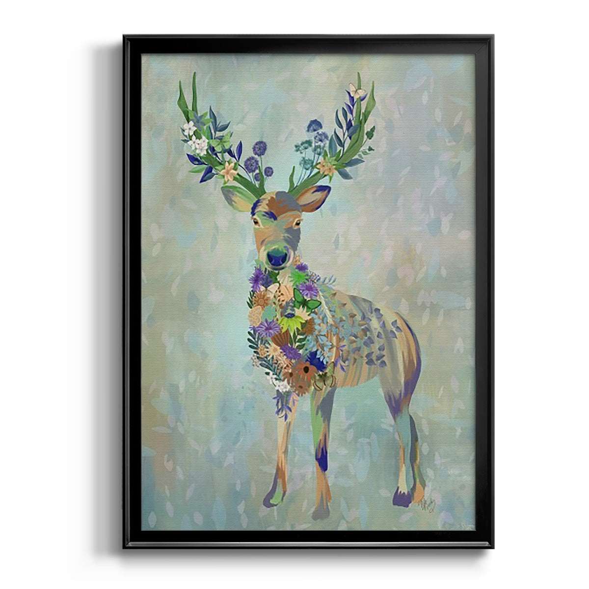 Fantastic Florals Deer, Full - Modern Framed Canvas Print