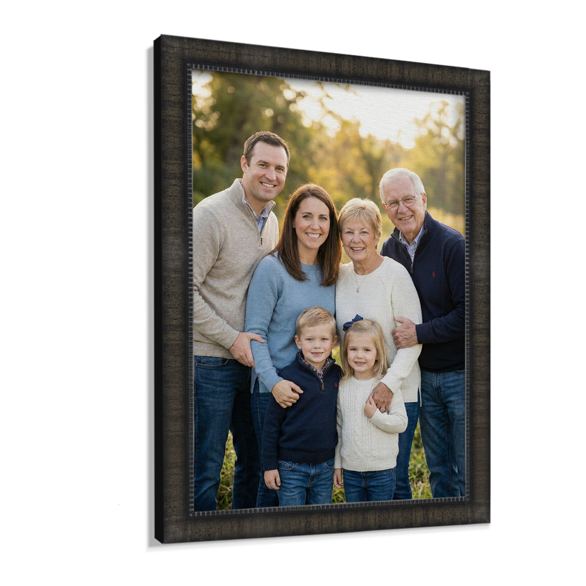 Custom framed canvas print in 7070 Traditional Gold wide wood frame