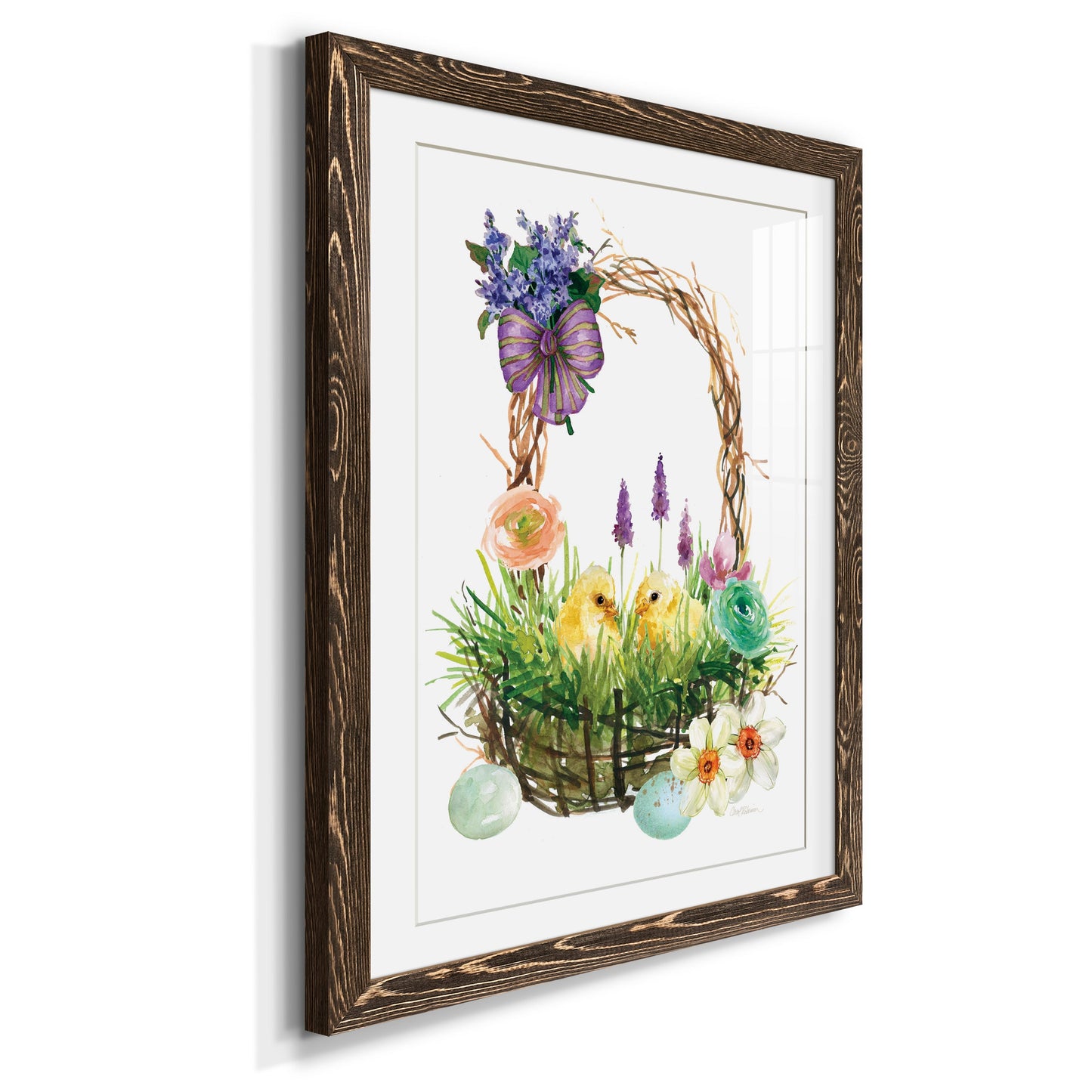 Spring Chick Basket - Premium Framed Print - Distressed Barnwood Frame - Ready to Hang