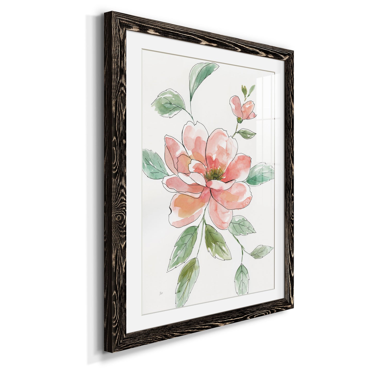 Peony Contour - Barnwood Framed Art Print