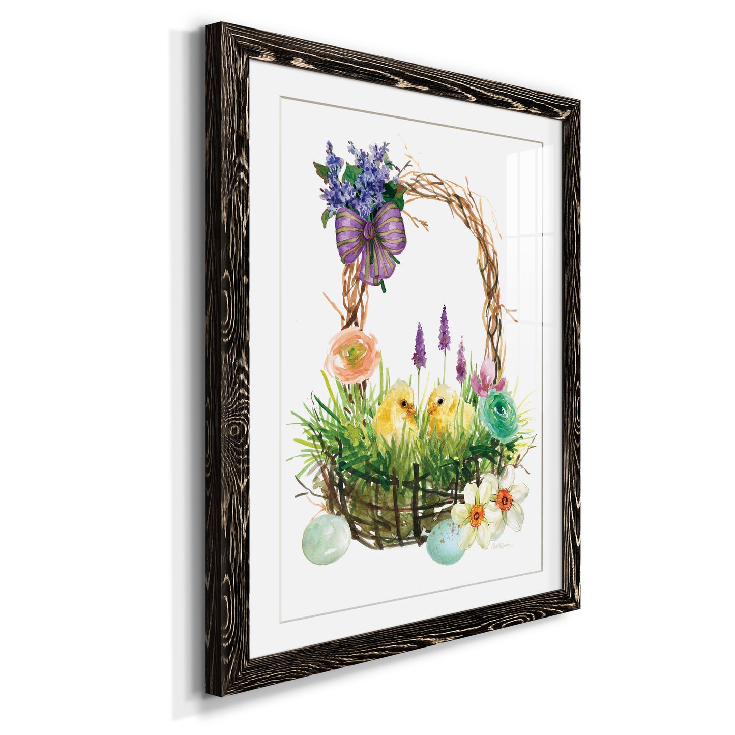 Spring Chick Basket - Premium Framed Print - Distressed Barnwood Frame - Ready to Hang