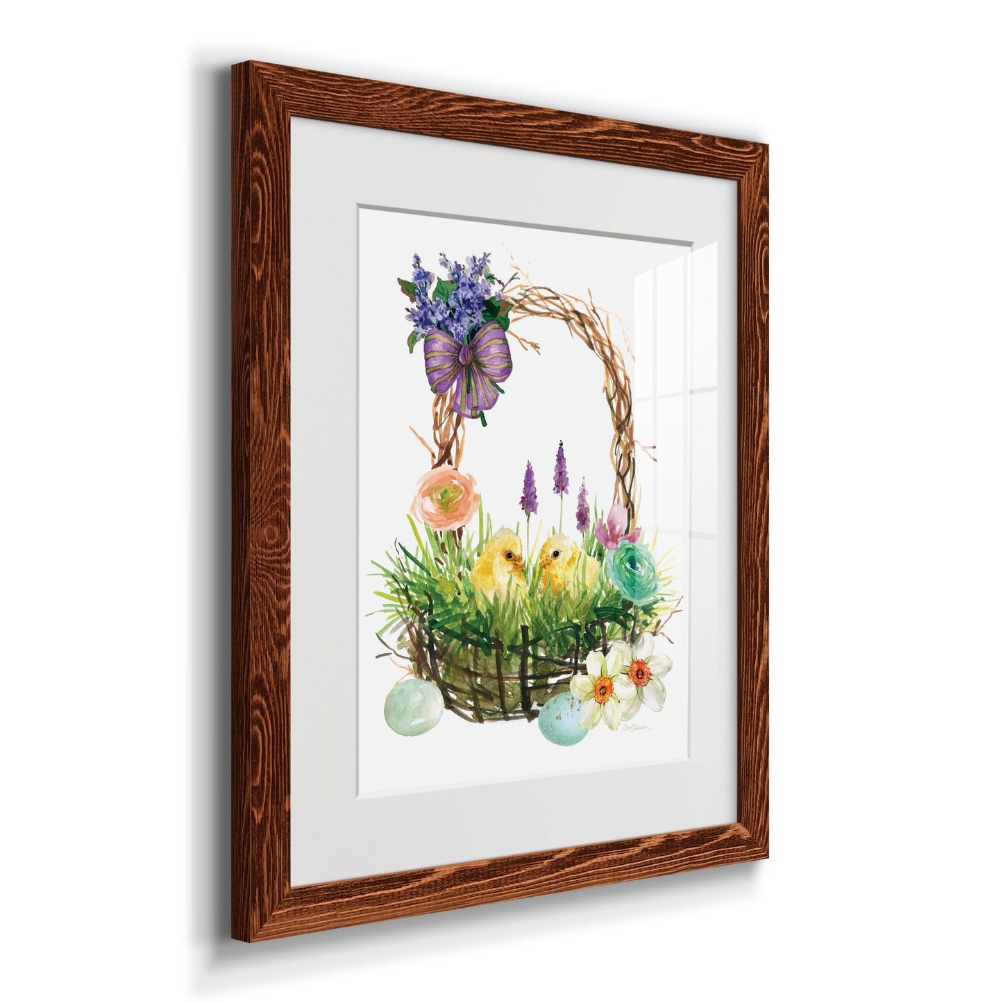 Spring Chick Basket - Premium Framed Print - Distressed Barnwood Frame - Ready to Hang